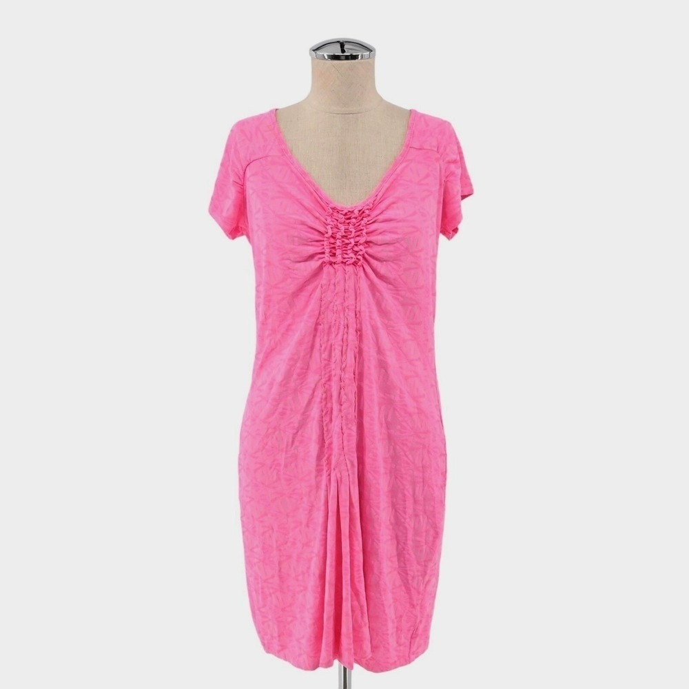 Fresh Produce Ruched V-Neck Dress Womens Size XS Pink Cotton Summer Casual Comfy